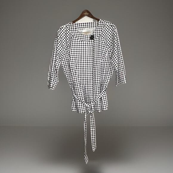 Covington Geometric Print Jacket Black White‎ Snap Belt Wrap Waist Women XL Chic - Picture 8 of 8